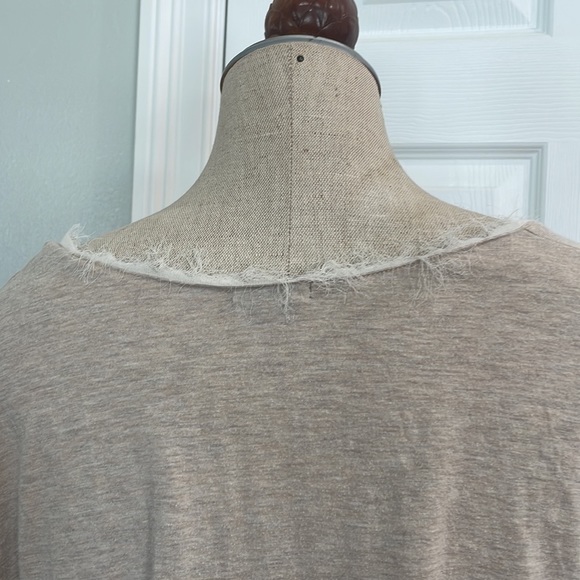 Y2K XOXO top tan cream cutouts fring scoop neck 3/4 sleeve gathered waist size S - Picture 7 of 10